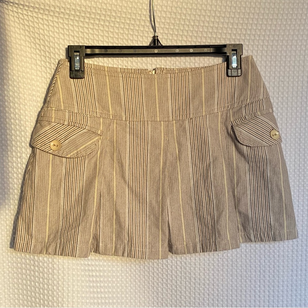 Dixie vintage Y2K Italy 100% cotton denim Striped Tan Skirt with pockets XS
